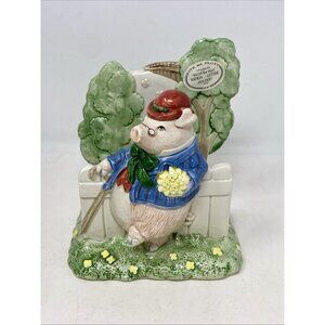 Vintage Fitz & Floyd Bacon and Eggs Ceramic Pig At Fence Napkin Holder 1987 NEW